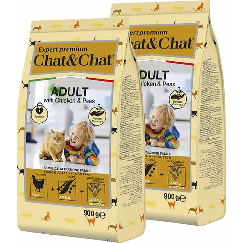 Сухой корм CHAT&CHAT EXPERT PREMIUM ADULT CHICKEN & PEAS для взрослых кошек с курицей и горохом (0,9 кг + 0,9 кг)