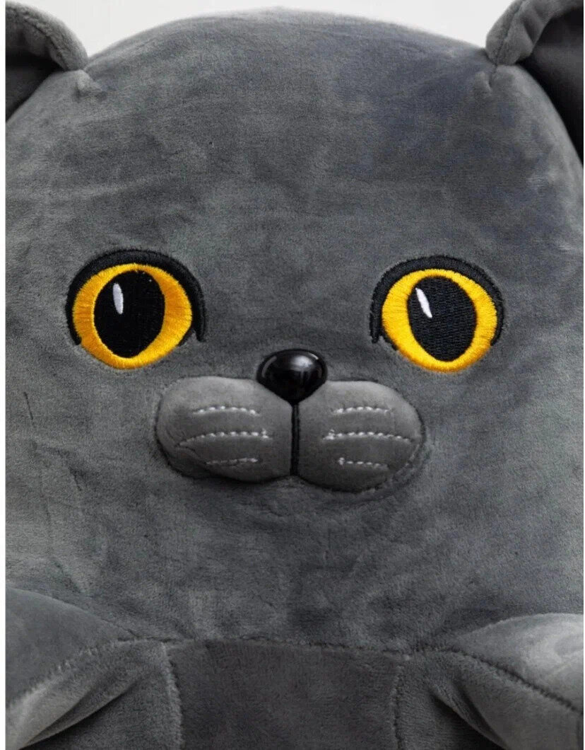 фото Мягкая, большая игрушка Кот батон "Британец", длинная подушка обнимашка, 110 см серый