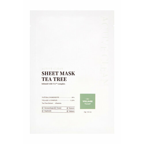 VILLAGE 11 FACTORY Тканевая маска для лица с экстрактом чайного дерева и алантоином Active Clean Sheet Mask Tea Tree