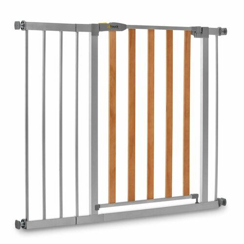 Ворота безопасности для детей Hauck Woodlock 2 с секцией 21 см, для проема 96-101 см (барьер на лестницу, в дверной проем), серый/натуральное дерево