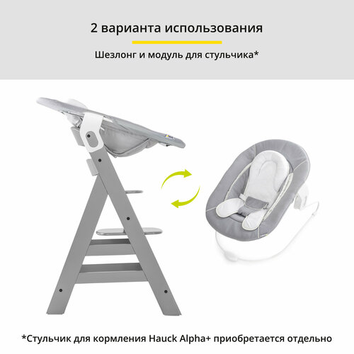 Шезлонг для новорожденных Hauck Alpha 2в1 (детская качалка + аксессуар к стульчику для кормления) Stretch Grey