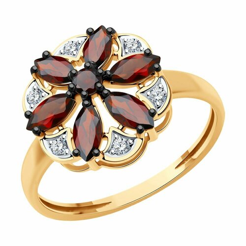 Кольцо Diamant, красное золото, 585 проба, фианит, гранат, размер 17.5, золото кольцо с гранатами фианитами из красного золота