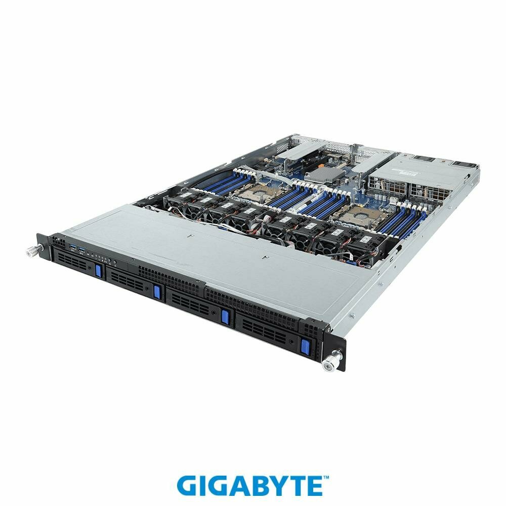 Сервер GIGABYTE R181-340 (rev 100) без процессора/без ОЗУ/без накопителей/количество отсеков 35" hot swap: 4/2 x 1200 Вт/LAN 1 Гбит/c