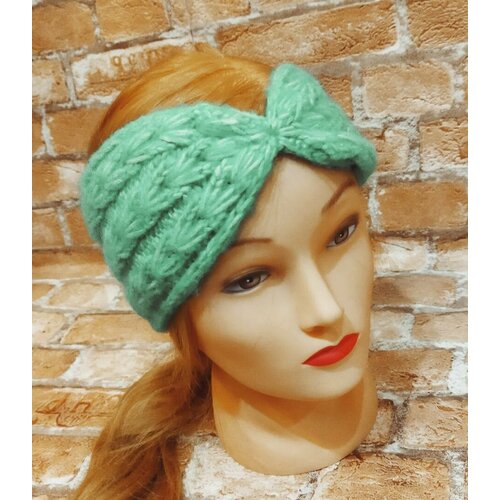 фото Повязка повязка на голову вязаная чалма колосок, размер 52/58, зеленый нет бренда