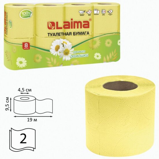 Туалетная бумага Лайма аромат ромашки 2 слоя 8 рулонов