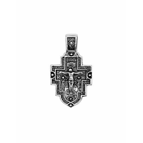 серебряный крест распятие христово Крестик Малахит православный нательный, серебро, 925 проба, чернение, размер 4.1 см.
