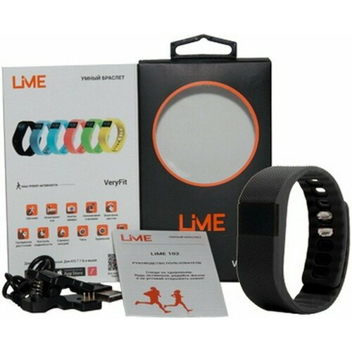 Фитнес-браслет Lime Lime 102 black Шагомер Подсчет калорий Часы Будильник Черный ремешок 550113 423000₽