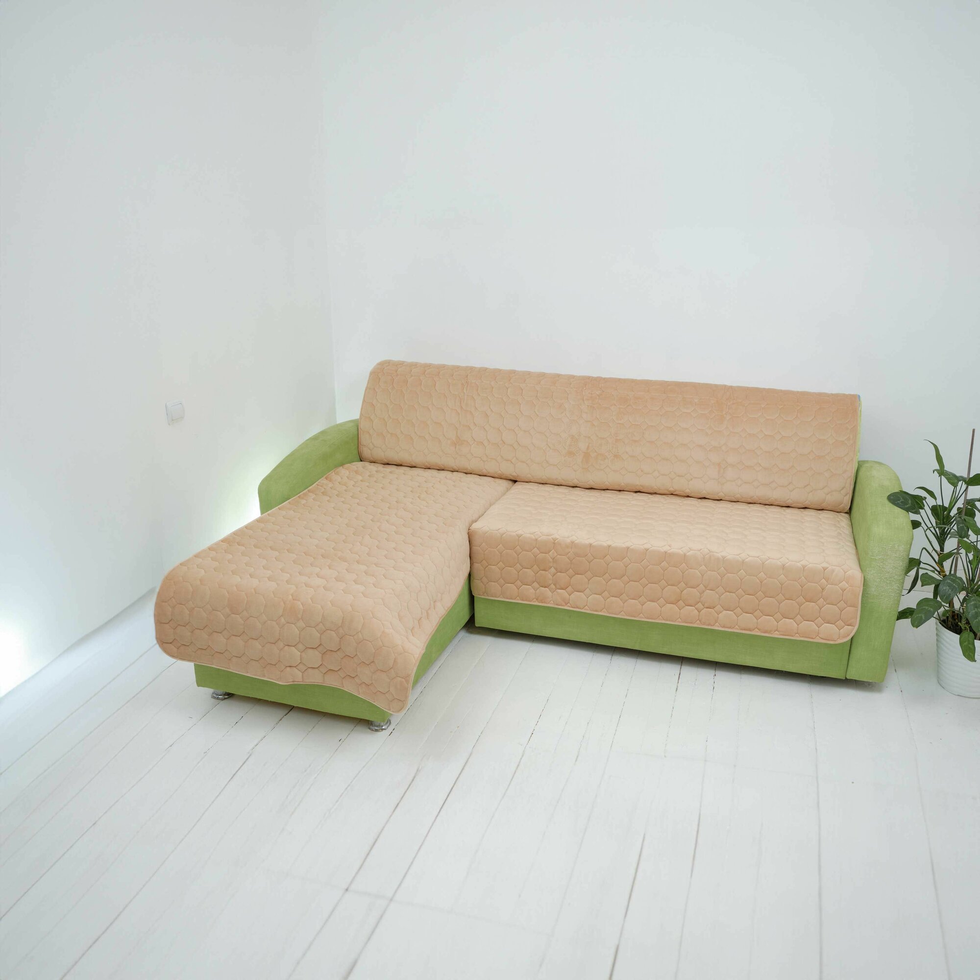 фото Покрывало, плед, дивандеки на мини диван и кресло, подушки, накидка на кресло, чехол на диван, на угловой диван, на диван прямой, кресло, Egy Textile, Соты, бежевый, Велюр, 1шт 90х180см