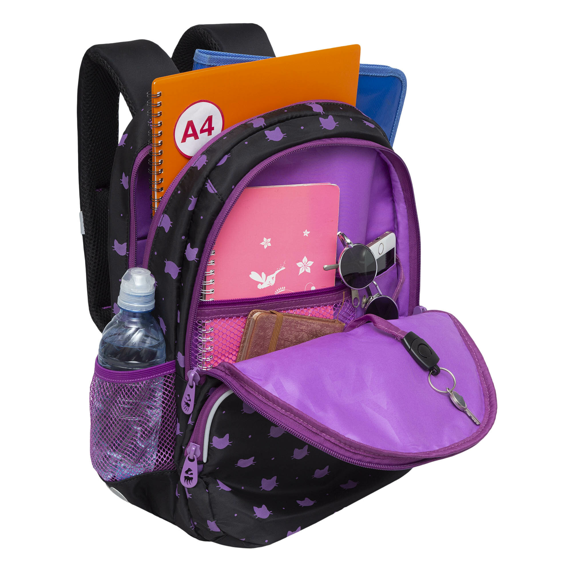 Рюкзак школьный GRIZZLY с карманом для ноутбука 13", анатомической спинкой, для девочки RG-360-5/3