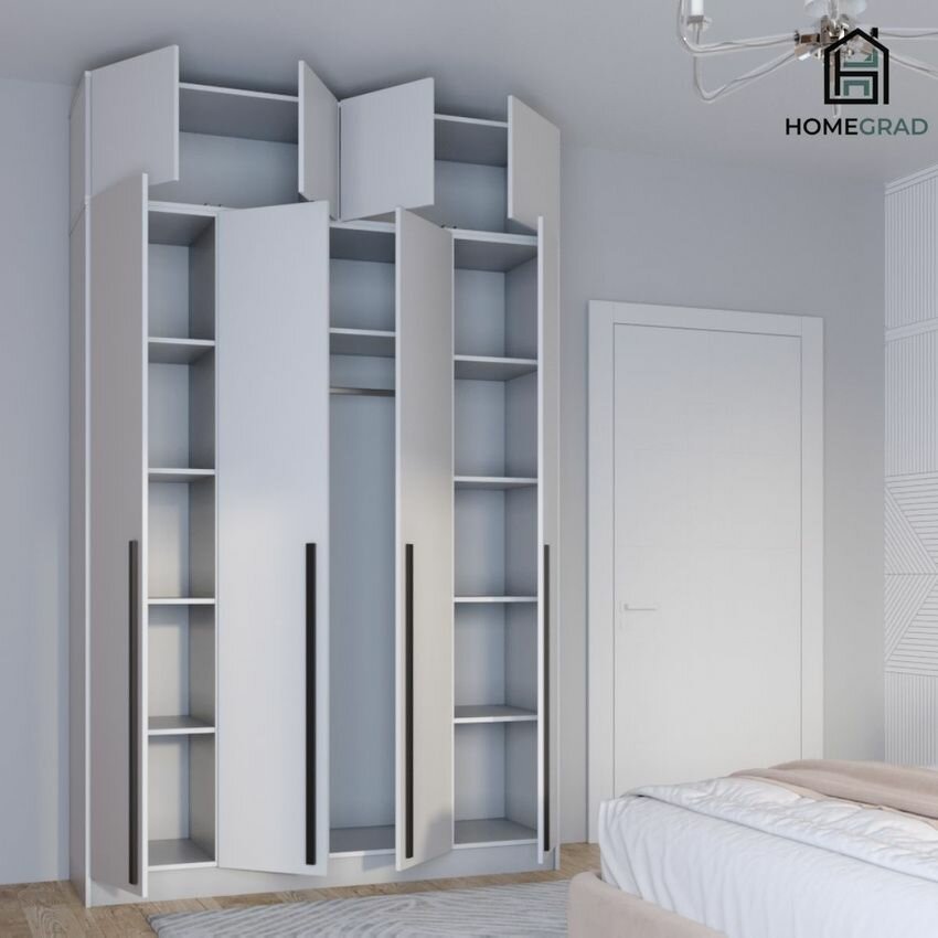 Антресоль HomeGrad Boston 160, ЛДСП, белая, 4 двери, 160х52х40 см — фото 1