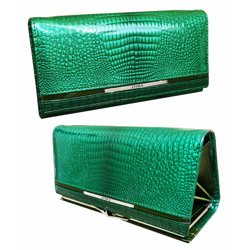 Кошелек Ivorx, фактура лаковая, зеленый