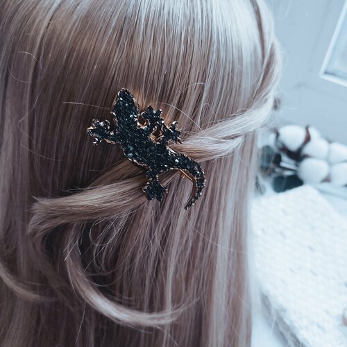 Набор заколок Саламандра 2 шт 7 см ручная работа черные 399₽