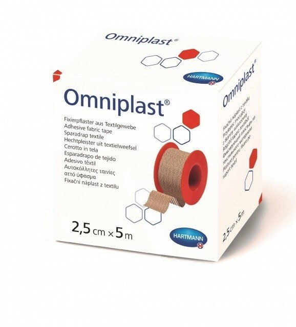 Пластырь Омнипласт (Omniplast) фиксирующий из текстильной ткани, без еврохолдера 2,5см х 5м, 900441 (Поштучно (1 штука))