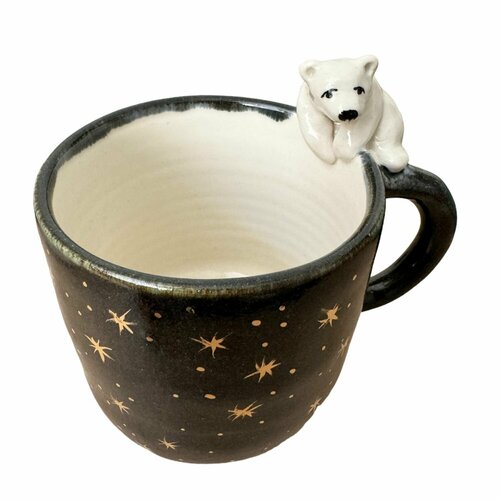 Кружка ручной работы расписная с фигуркой Белый медведь керамика 400 мл 7816₽