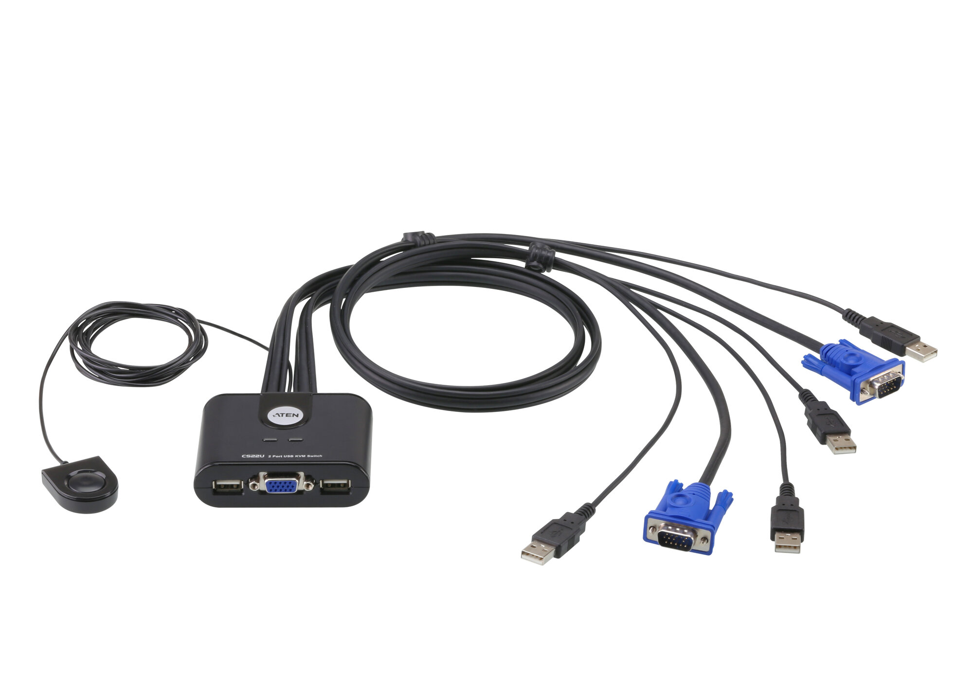 ATEN 2-Port USB VGA Cable KVM Switch with Remote Port Selector