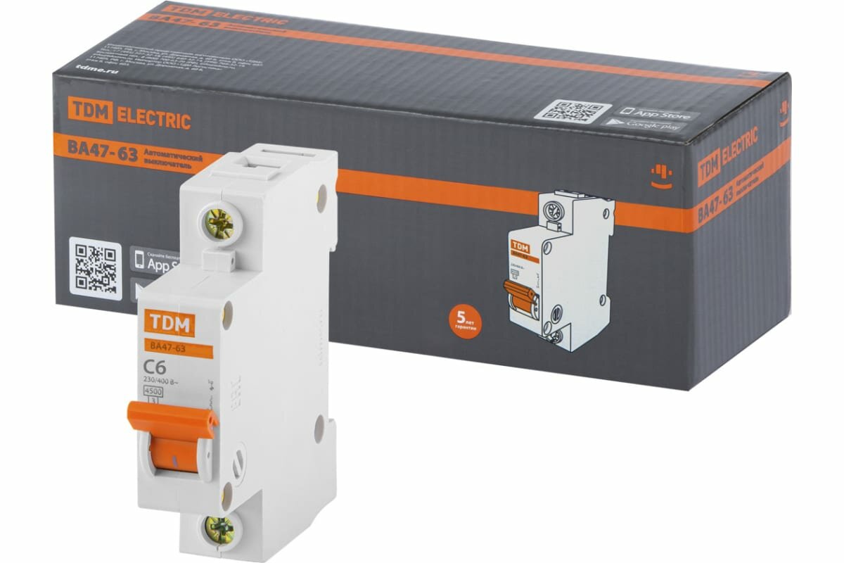 Автоматический выключатель TDM ВА47-63 1Р 6А SQ0218-0001 15499058, (кол-во 7 шт)
