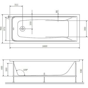 Акриловая ванна Am.Pm Gem 160x70 с каркасом (W90A-160-070W-A, W90A-160-070W-R)