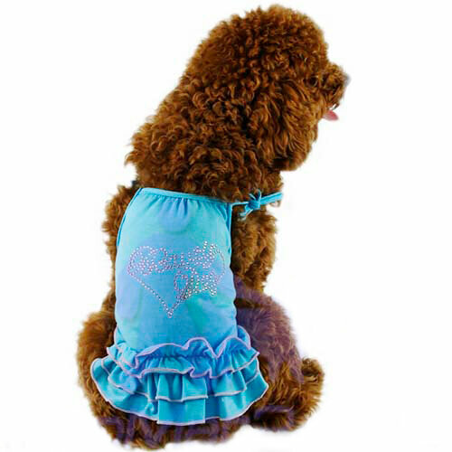 Сарафан со стразами для собак мелких пород Beauty Dog Dobaz, голубой, размер M (спина 26-28 см, обхват груди 38-40 см)