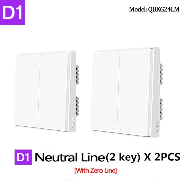 Беспроводной настенный выключатель ZigBee Aqara, 2Xwith Neutral 2K D1