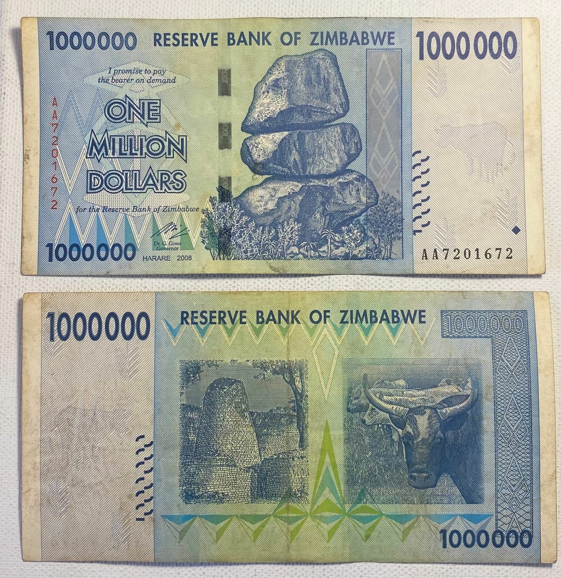 Зимбабве 1000000 / 1 миллион долларов 2008 года XF