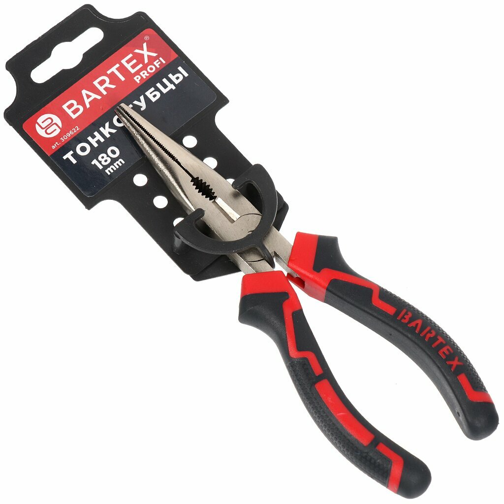 Тонкогубцы 180 мм, прямые, углеродистая сталь, Bartex, Профи, 909017.1222