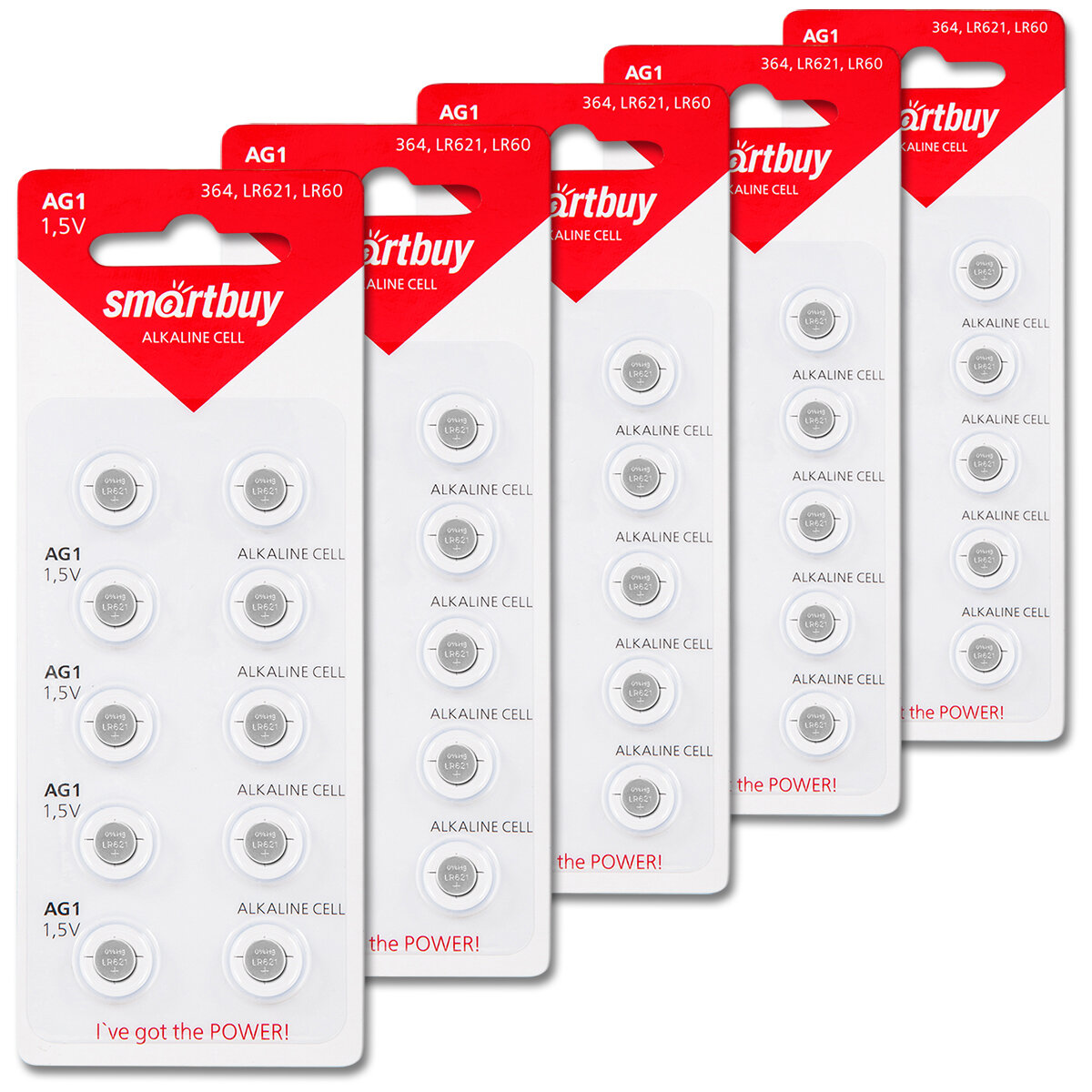 Батарейка AG1 (LR60, 364, 620, 621) 1.5V SmartBuy Blister, упаковка 50 шт.