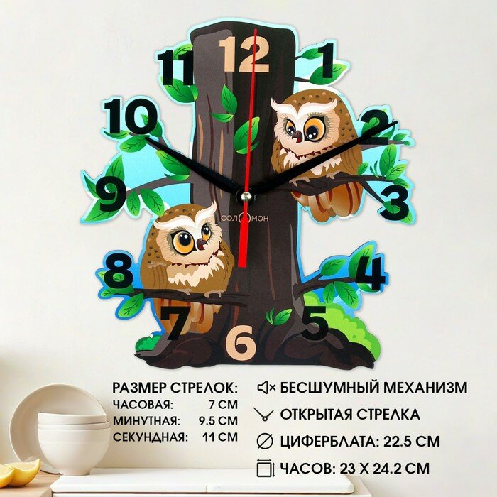 Часы настенные "Совы", бесшумные, d-24 см