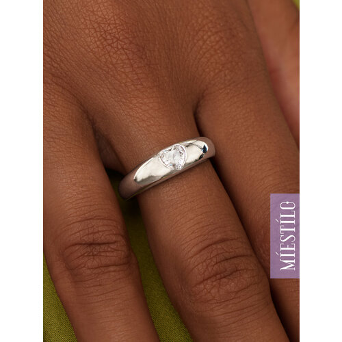 Кольцо широкое MIESTILO, серебро, 925 проба, родирование, фианит, размер 18, ширина 5 мм, серебристый