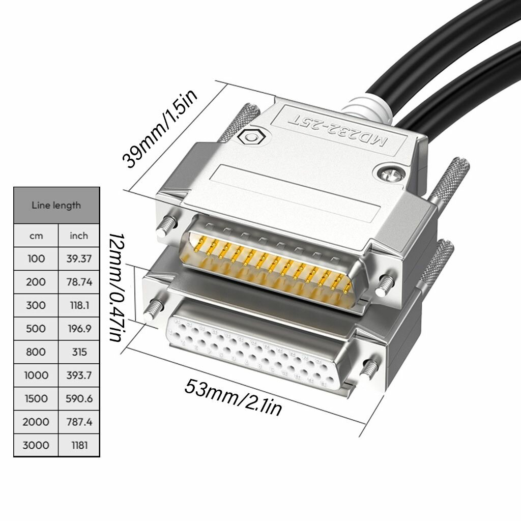 Кабель-удлинитель DB25, 26AWG, 25 пинов, черный