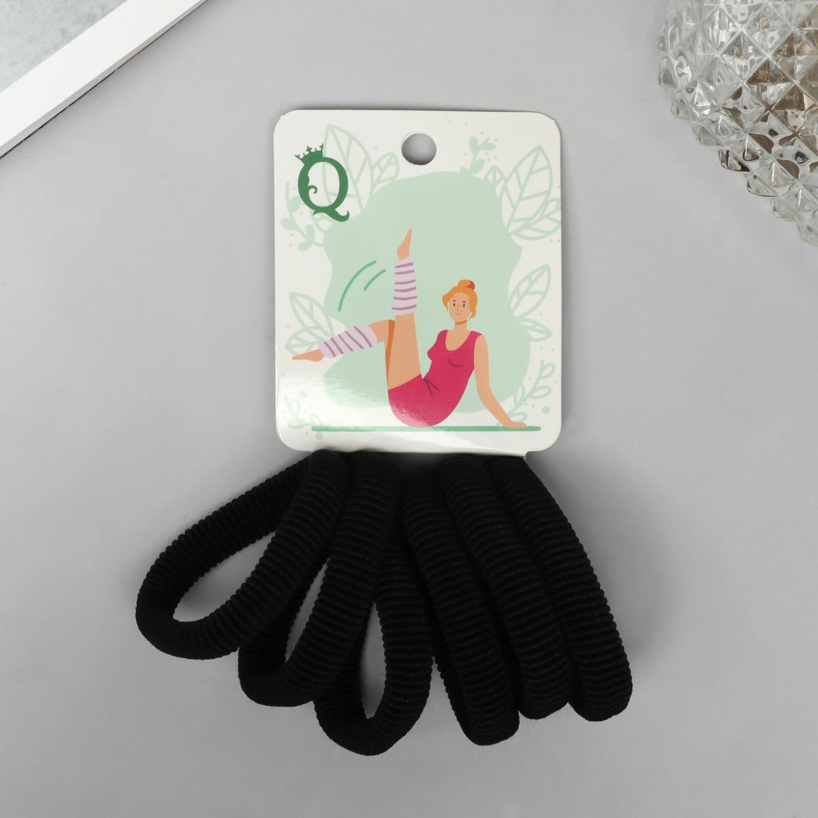 Резинка для волос "Вероника" (набор 6 шт) гибкость, 4 см, чёрный