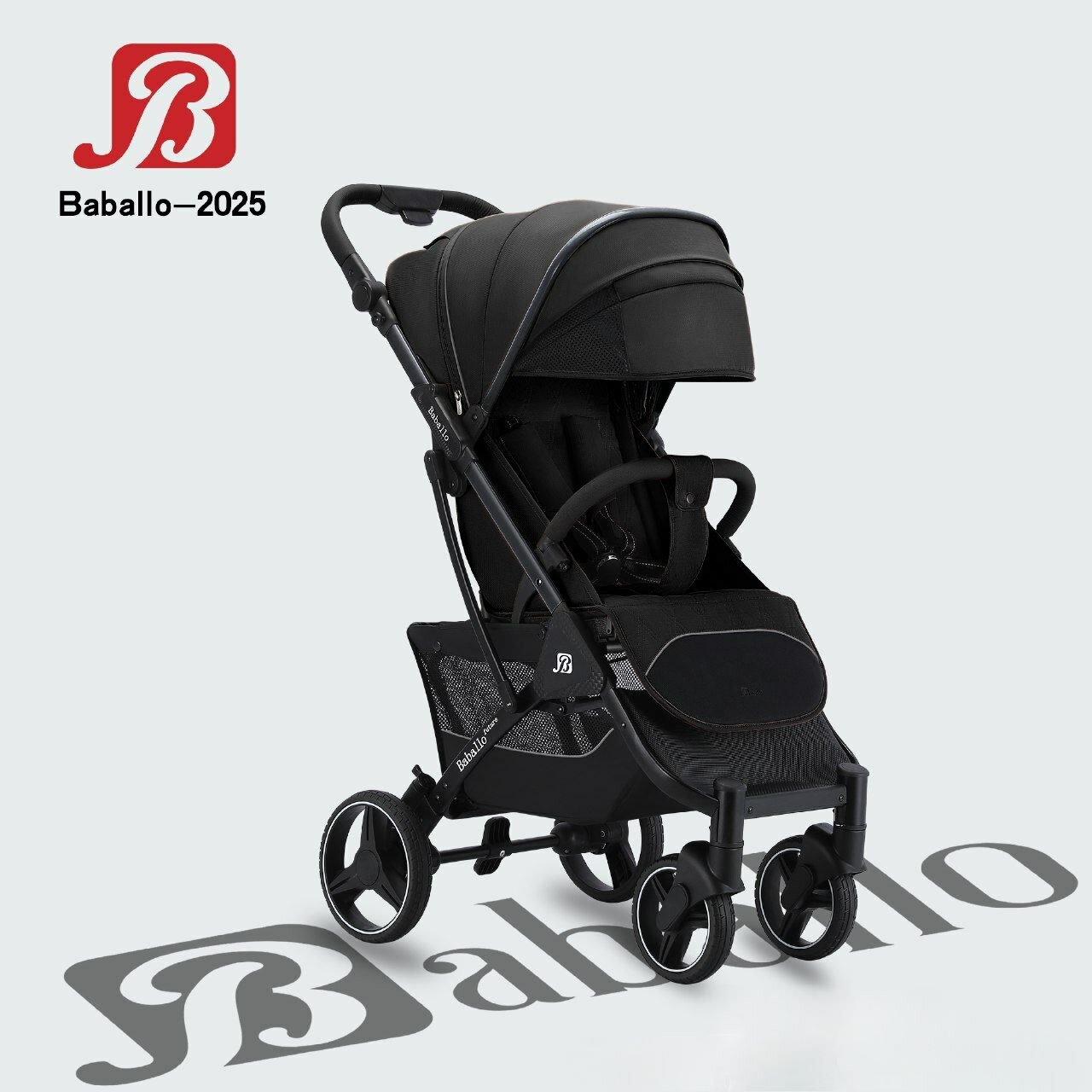 Коляска прогулочная Baballo 2025 черная, на черной раме — фото 1