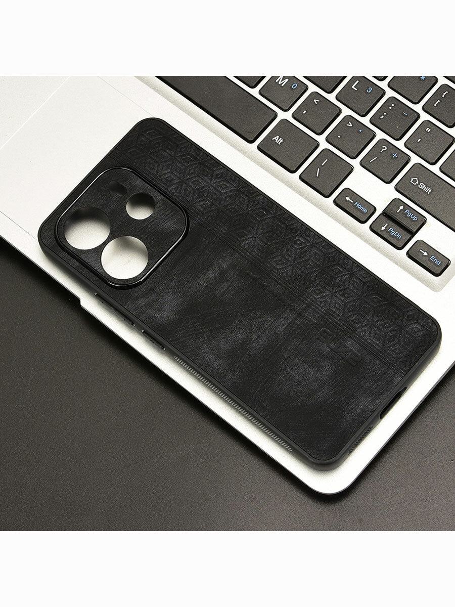 Изображение Чехол для Xiaomi Redmi Note 14 (4G) кожаный с тиснением / Сяоми Редми Ноут 14 4G с защитой камеры (черная)