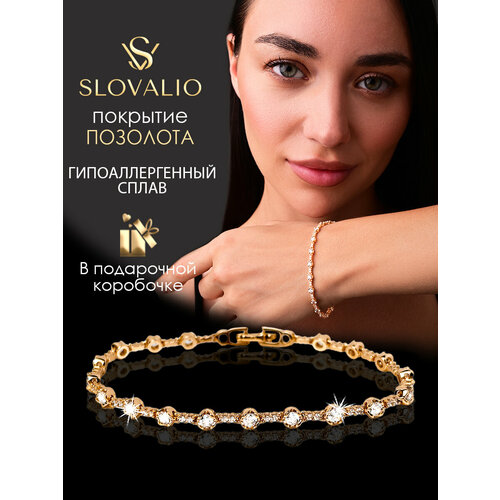фото Браслет slovalio, циркон синтетический, фианит, искусственный камень, золотистый