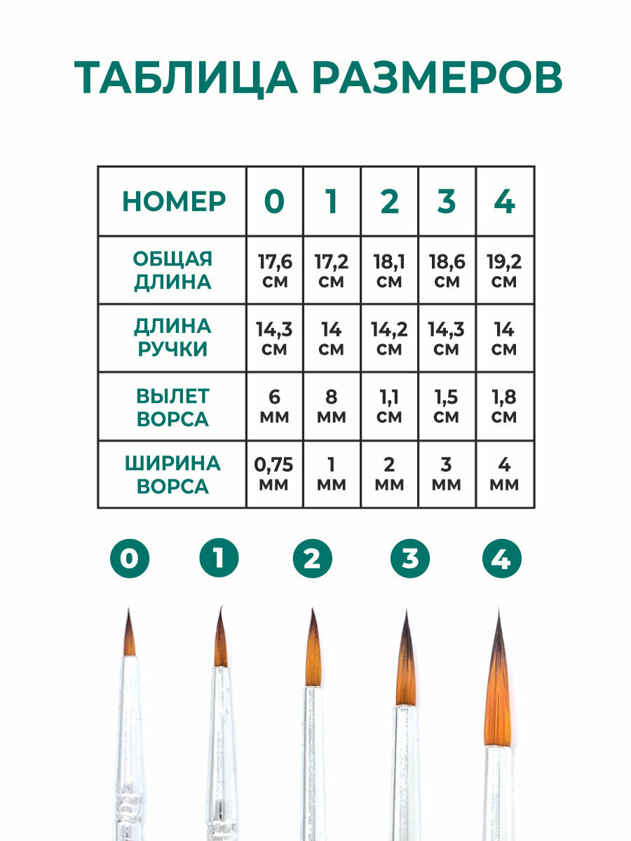 Кисти для рисования из синтетики Andy, Малевичъ, круглая №0, 1, 2, 3, 4 — фото 1