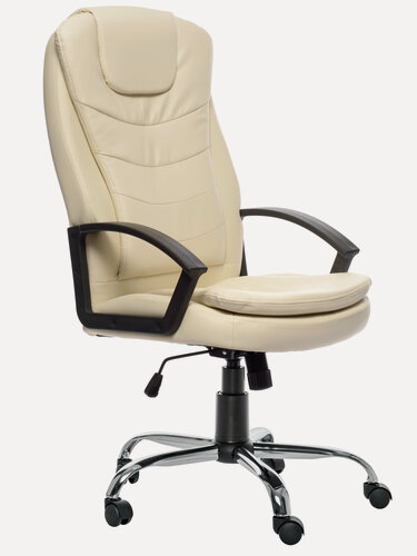 Изображение товара Кресло офисное Патрик Хром бежевое, экокожа, хромированное с колесиками и механизмом качания