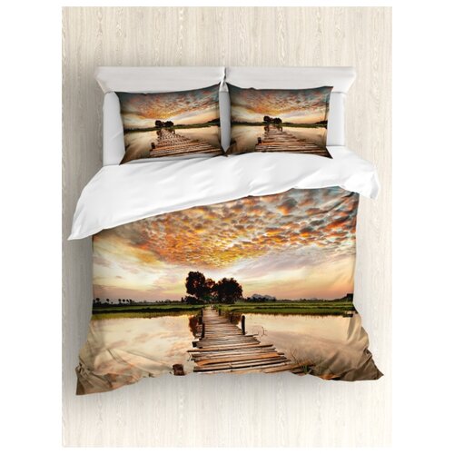 фото Комплект постельного белья "мост у деревни" (пододеяльник+2 наволочки), евро (200x220 см) ambesonne