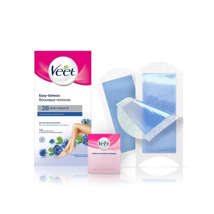 Восковые полоски Veet для чувствительной кожи, c технологией Easy Gel-wax, 12 шт