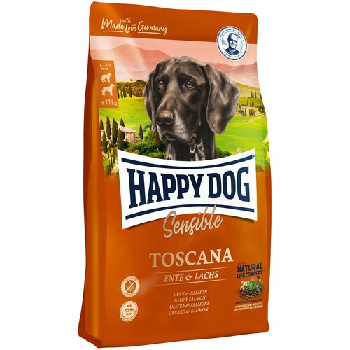 Сухой корм для собак Happy Dog Supreme Sensible Toscana, лосось, утка 1 уп. х 1 шт. х 12.5 кг сухой корм для собак happy dog supreme sensible toscana лосось утка 12 5 кг