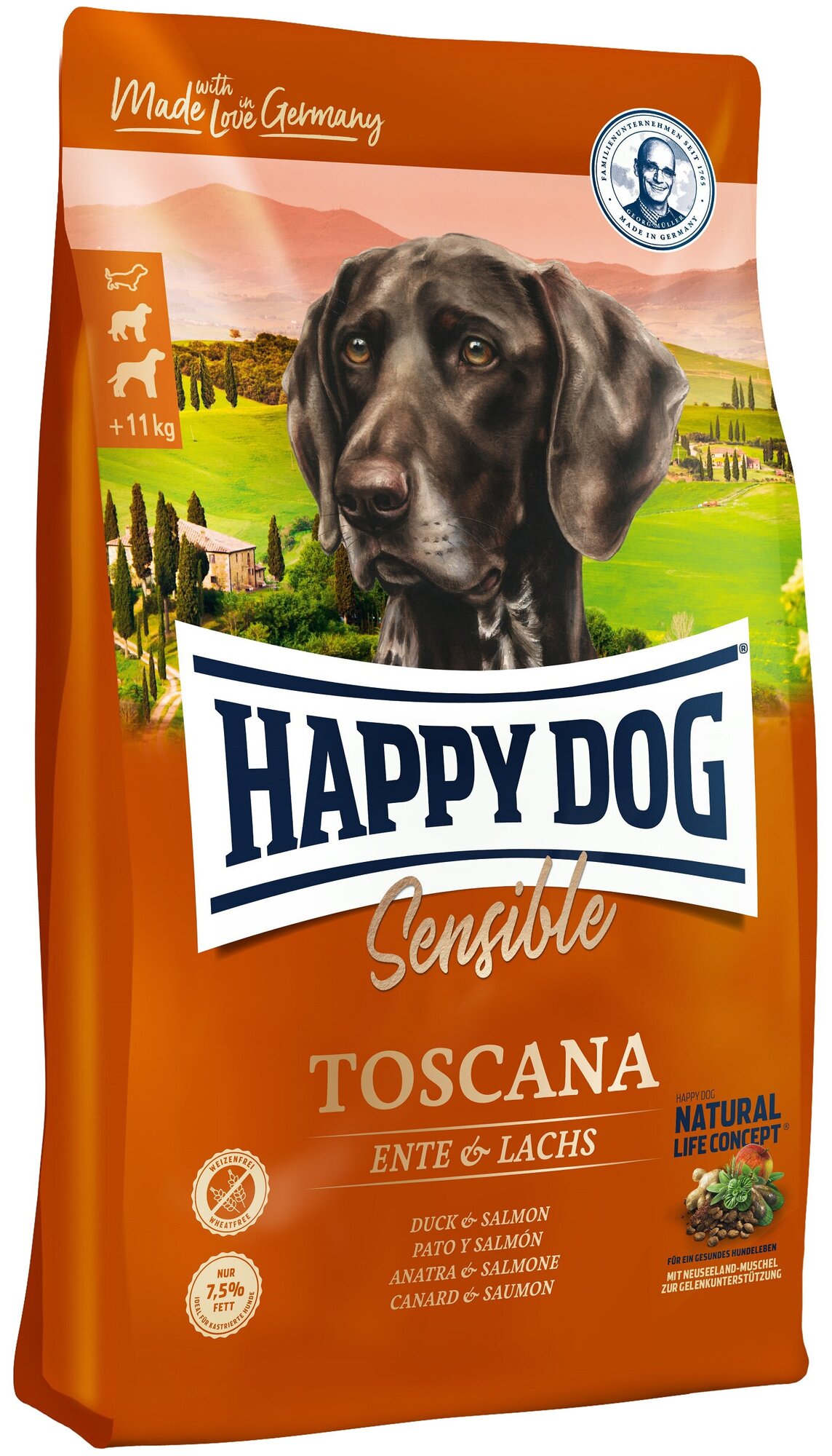 Сухой корм для собак Happy Dog Supreme Sensible Toscana, лосось, утка 1 уп. х 1 шт. х 12.5 кг