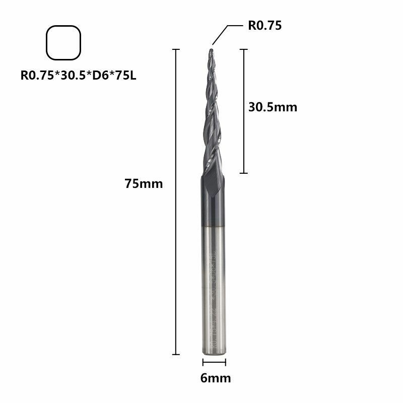 Фреза спиральная двухзаходная конусная сферическая XCAN 075х305х6х75 мм покрытие TiALN