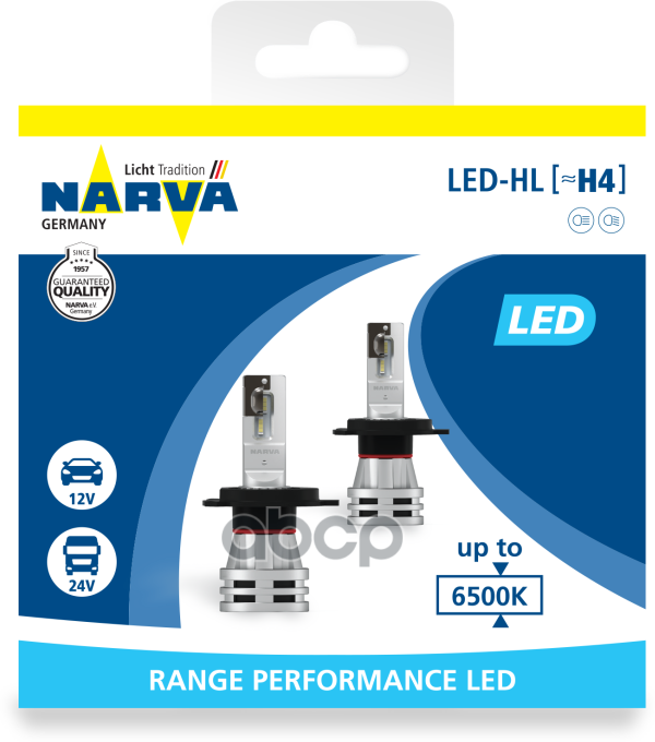 Лампа H4 12/24V 21W Narva Range Performance Led (6500K) (2Шт) Евробокс P43t Narva арт. 180323000