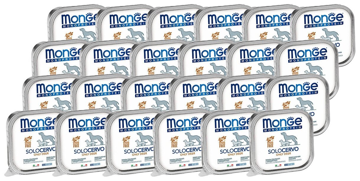 Корм для собак MONGE Monoproteico Solo паштет оленина конс. 150г*24 (упаковка - 24 шт)