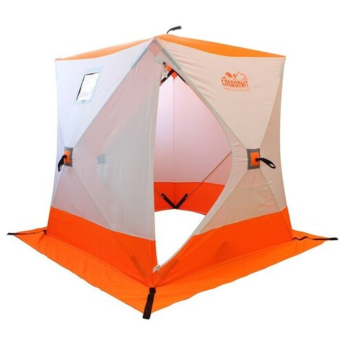 Палатка кемпинговая двухместная СЛЕДОПЫТ Куб однослойная зимняя 2 240D 1,5х1,5м, белый/оранжевый