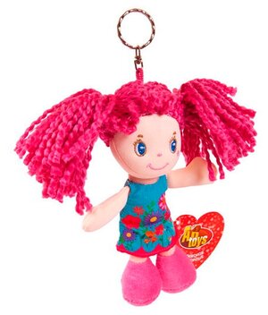 Игрушка-брелок ABtoys Кукла с розовыми волосами в голубом платье, 15 см, мультиколор
