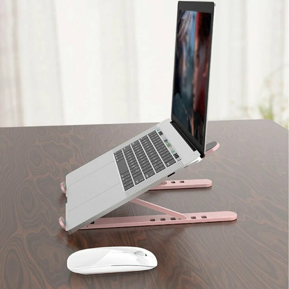 Подставка складная TV-579 для планшета и ноутбука/Устойчива и не скользит по поверхности/розовый