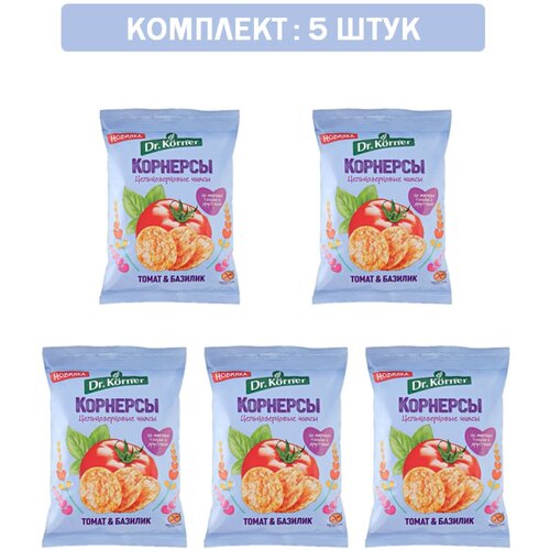 Чипсы кукурузно-рисовые "Dr. Korner" с томатом и базиликом 5шт по 50 гр