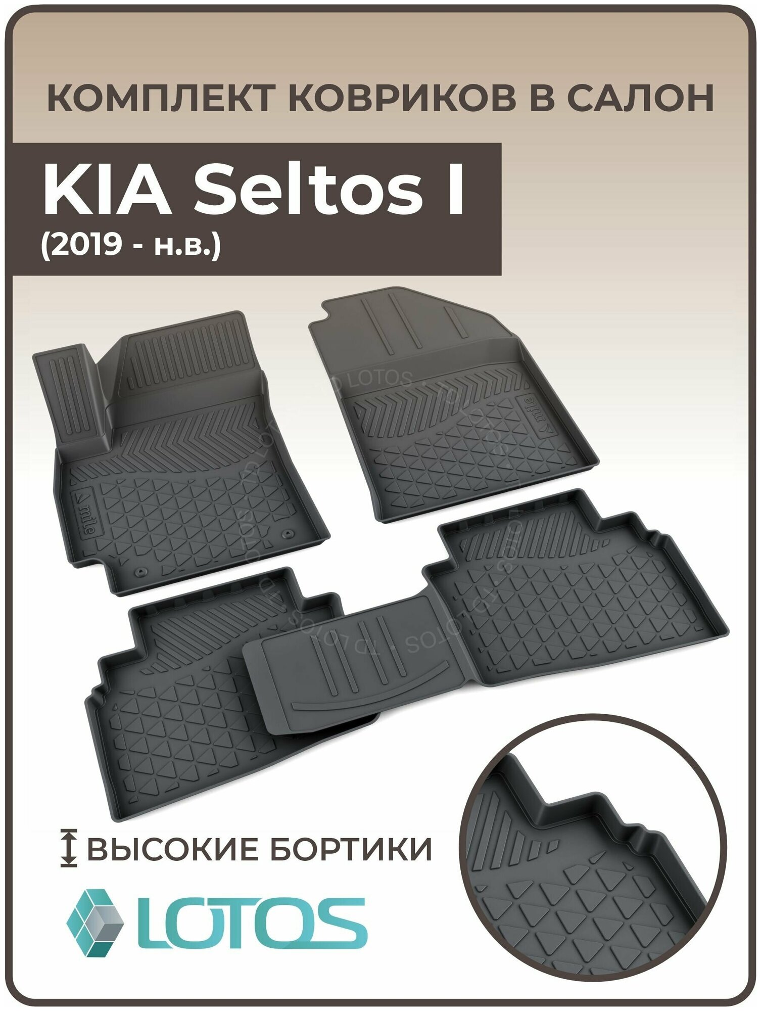 Коврики автомобильные для салона KIA Seltos I (2019-н. в.) /Коврики в машину Киа Селтос 1 /Автоковрики резиновые ( Полиуретановые)