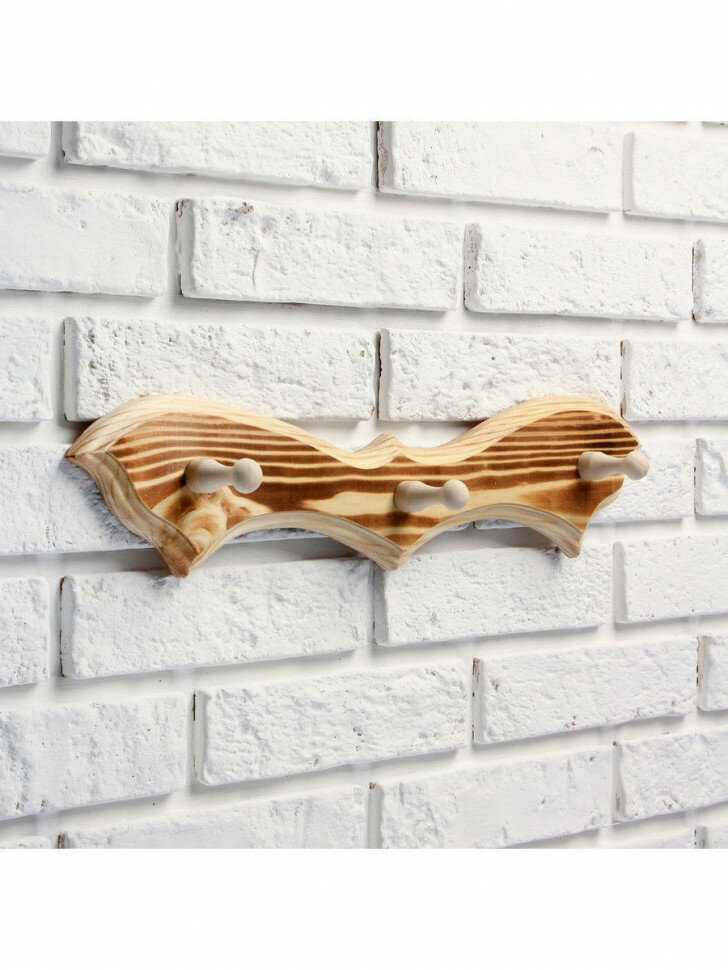 Вешалка "Летучая мышь" липа обожжённая, 3 крючка, 30,5×10×5 см - фотография № 3