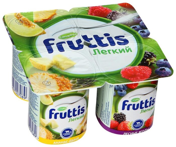 Йогуртный продукт Fruttis легкий ананас дыня лесные ягоды 0.1%, 110 г