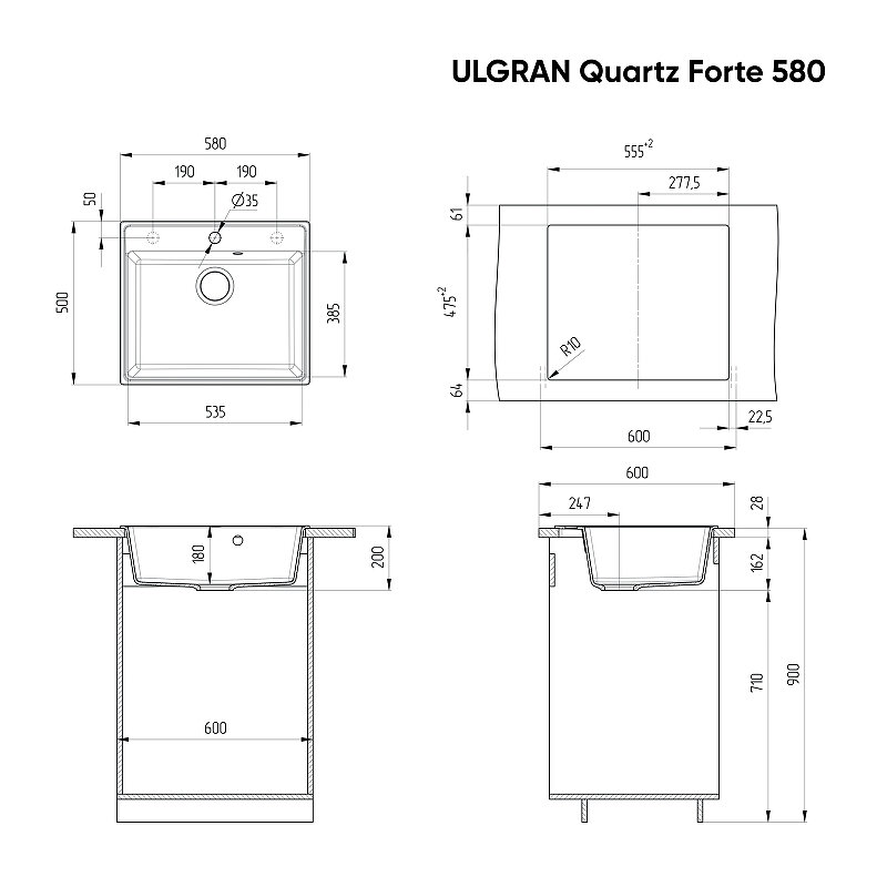 Мойка ULGRAN Quartz Forte 580-09 Асфальт - фотография № 4